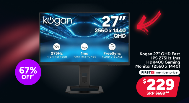 Kogan 27" QHD Fast IPS 275Hz 1ms HDR400 Gaming Monitor (2560 x 1440)