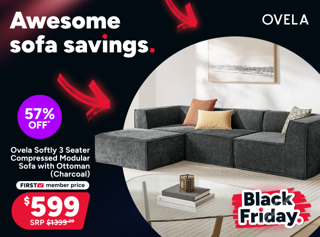 Ovela Softly 3 Seater Compressed Modular Sofa with Ottoman (Charcoal)