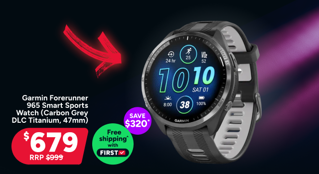 Garmin Forerunner 965 Smart Sports Watch (Carbon Grey DLC Titanium with Black/Powder Grey Band, 47mm)