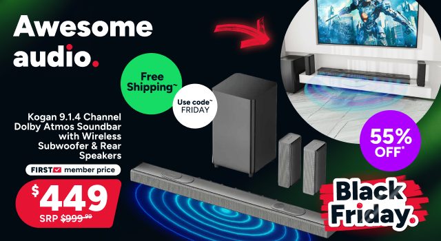 Kogan 9.1.4 Channel Dolby Atmos Soundbar with Wireless Subwoofer & Rear Speakers