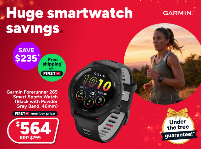 Garmin Forerunner 265 Smart Sports Watch (Black with Black/Powder Grey Band, 46mm)