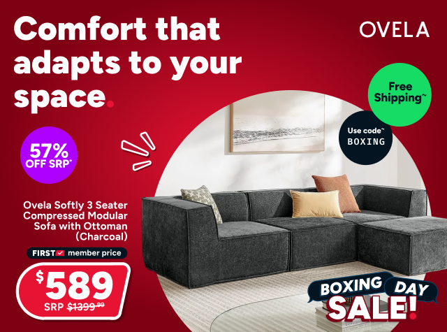 Ovela Softly 3 Seater Compressed Modular Sofa with Ottoman (Charcoal)