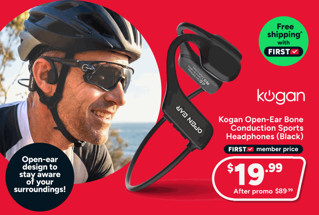 Kogan Open-Ear Bone Conduction Sports Headphones (Black)