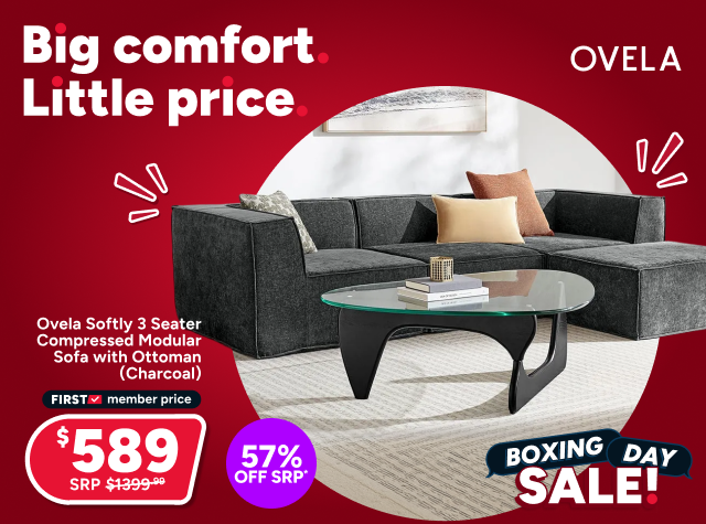 Ovela Softly 3 Seater Compressed Modular Sofa with Ottoman (Charcoal)