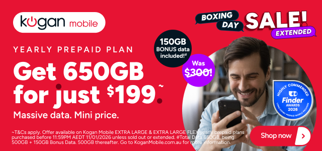 Kogan Mobile Boxing Day Extended - 650GB for $199 ~