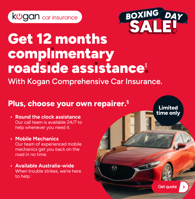Kogan Car Insurance Boxing Day - 12 months complimentary roadside assistance ‡