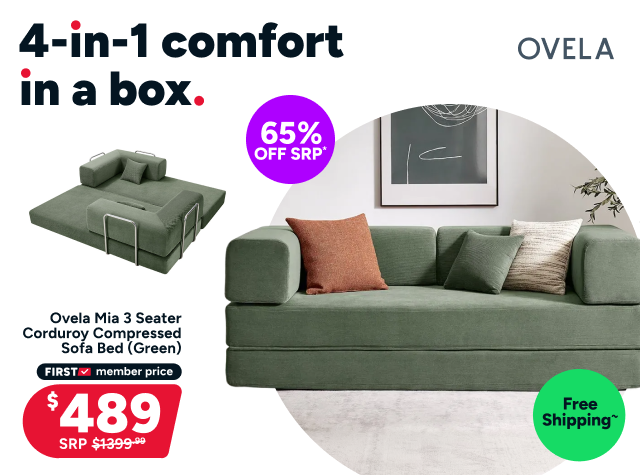 Ovela Mia 3 Seater Corduroy Compressed Sofa Bed (Green)
