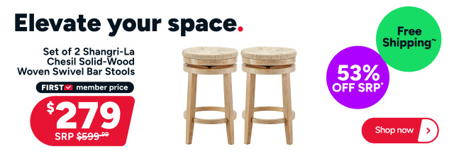 Set of 2 Shangri-La Chesil Solid-Wood Woven Swivel Bar Stools