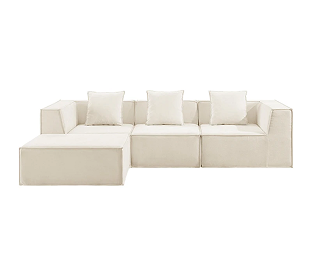 Ovela Softly 3 Seater Compressed Modular Sofa with Ottoman (Cream) Product Image