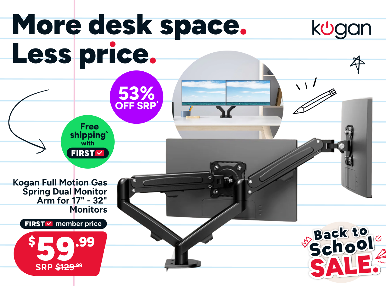 Kogan Full Motion Gas Spring Dual Monitor Arm for 17" - 32" Monitors