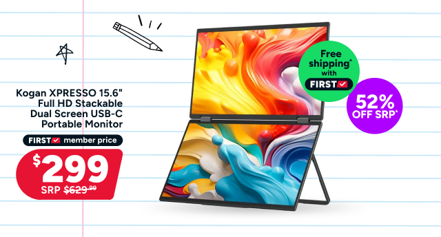 Kogan XPRESSO 15.6inch Full HD Stackable Dual Screen USB-C Portable Monitor