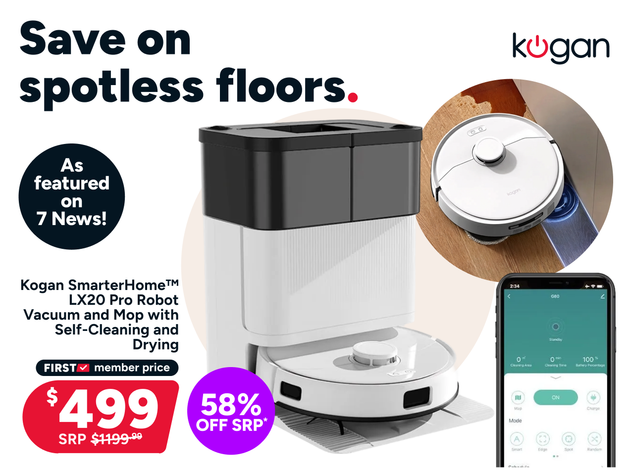 Kogan SmarterHome™ LX20 Pro Robot Vacuum and Mop with Self-Cleaning and Drying