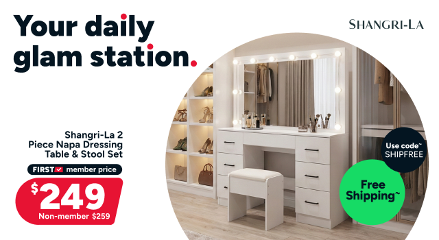 Shangri-La 2 Piece Napa Dressing Table & Stool Set