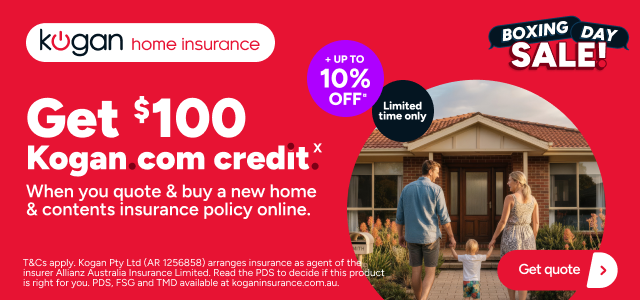 Kogan Home Insurance Boxing Day - Get $100 Kogan.com credit X