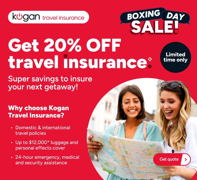 Kogan Travel Insurance Boxing Day - Get 20% off Travel Insurance ◇