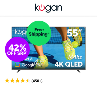 Kogan 55" QLED 4K 144Hz Smart AI Google TV Product Image