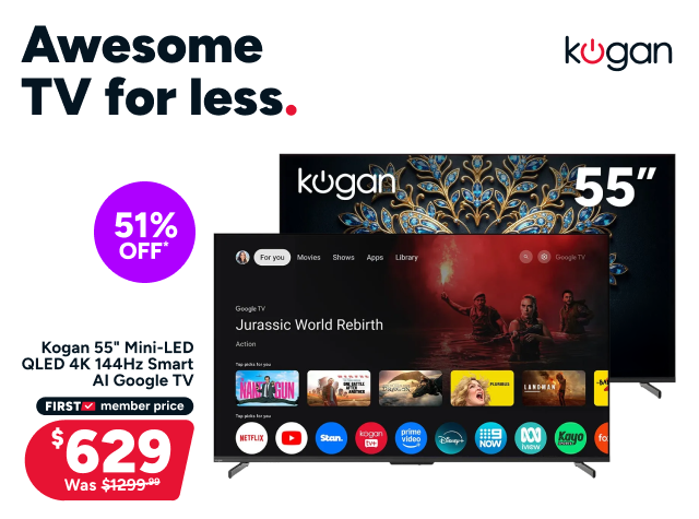 Kogan 55" Mini-LED QLED 4K 144Hz Smart AI Google TV