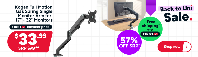 Kogan Full Motion Gas Spring Single Monitor Arm for 17" - 32" Monitors