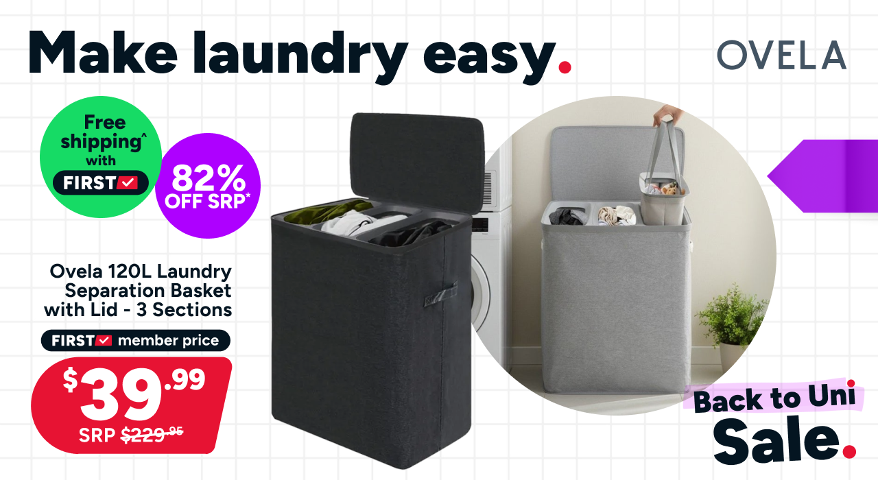 Ovela 120L Laundry Separation Basket with Lid - 3 Sections