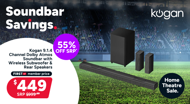 Kogan 9.1.4 Channel Dolby Atmos Soundbar with Wireless Subwoofer & Rear Speakers