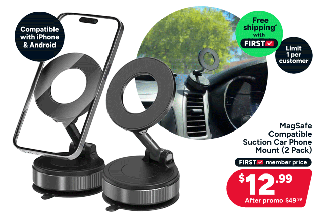 MagSafe Compatible Suction Car Phone Mount (2 Pack)