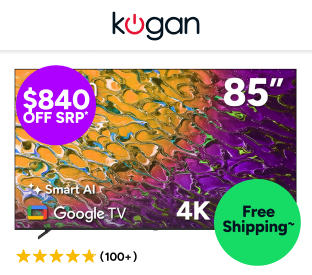 Kogan 85" QLED 4K Smart AI Google TV Product Image