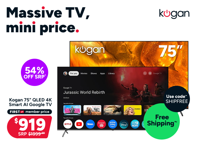 Kogan 75" QLED 4K Smart AI Google TV