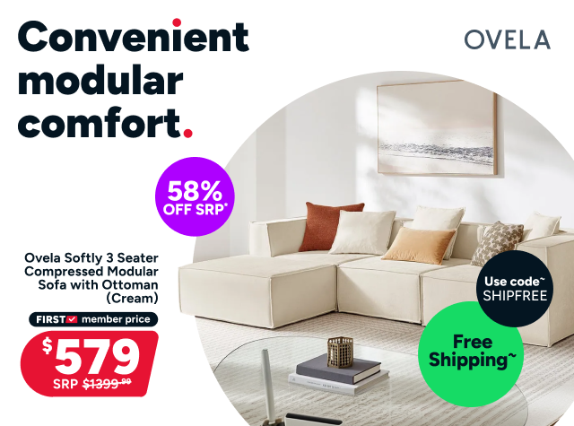 Ovela Softly 3 Seater Compressed Modular Sofa with Ottoman (Cream)