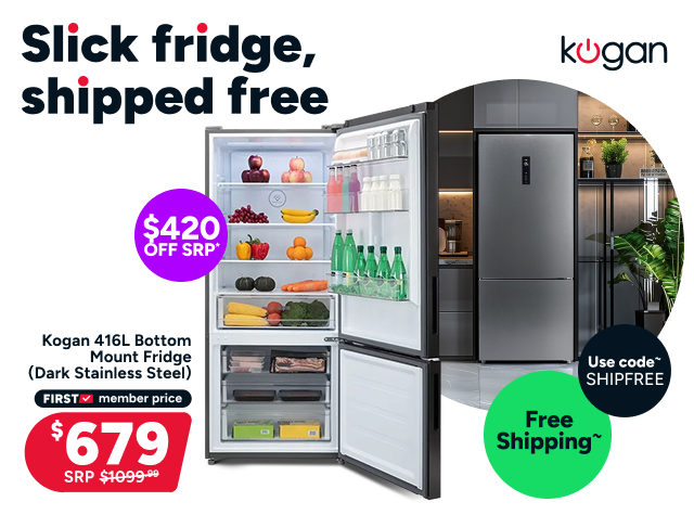 Kogan 416L Bottom Mount Fridge (Dark Stainless Steel)
