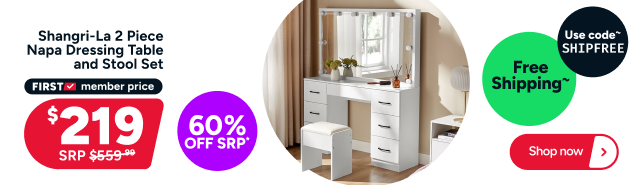 Shangri-La 2 Piece Napa Dressing Table and Stool Set