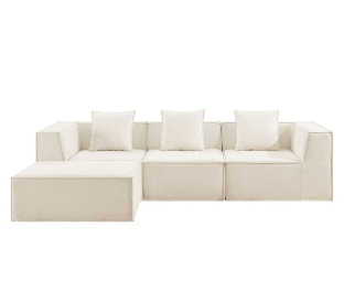 Ovela Softly 3 Seater Compressed Modular Sofa with Ottoman (Cream) Product Image