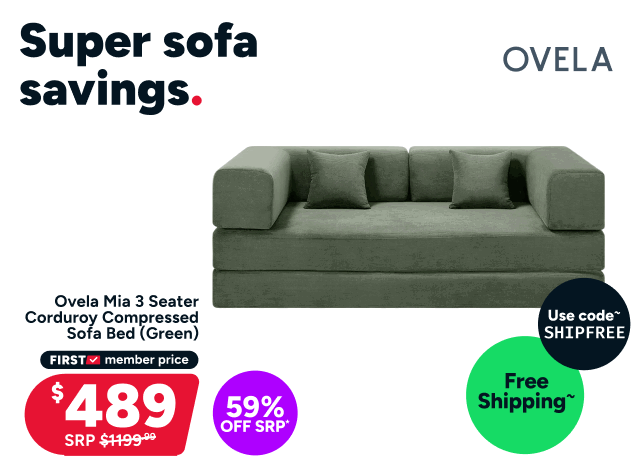 Ovela Mia 3 Seater Corduroy Compressed Sofa Bed (Green)