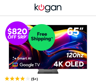 Kogan 65" OLED 4K 120Hz Smart AI Google TV Product Image