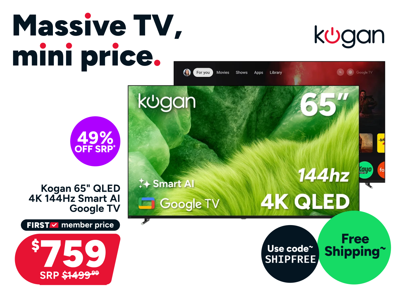 Kogan 65" QLED 4K 144Hz Smart AI Google TV