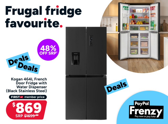 Kogan 464L French Door Fridge with Water Dispenser (Black Stainless Steel)