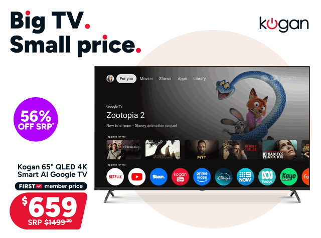 Kogan 65" QLED 4K Smart AI Google TV