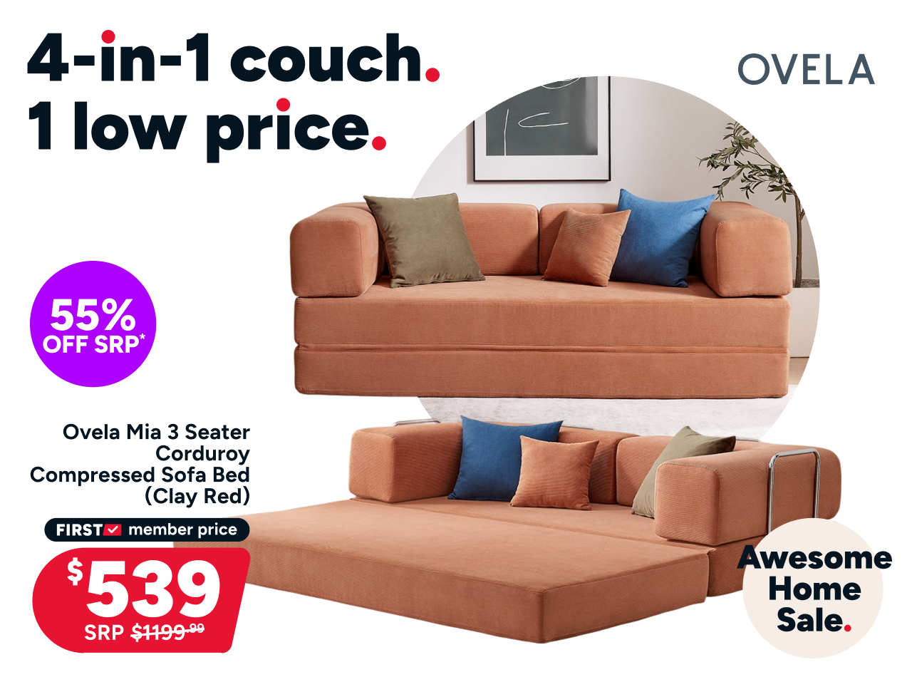 Ovela Mia 3 Seater Corduroy Compressed Sofa Bed (Clay Red)