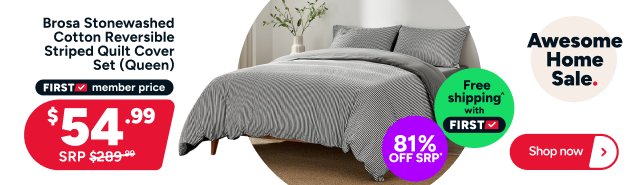 Brosa Stonewashed Cotton Reversible Striped Quilt Cover Set (Queen)