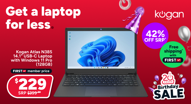 Kogan Atlas N385 14.1" USB-C Laptop with Windows 11 Pro (128GB)