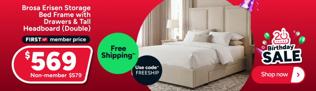 Brosa Erisen Storage Bed Frame with Drawers & Tall Headboard (Double)