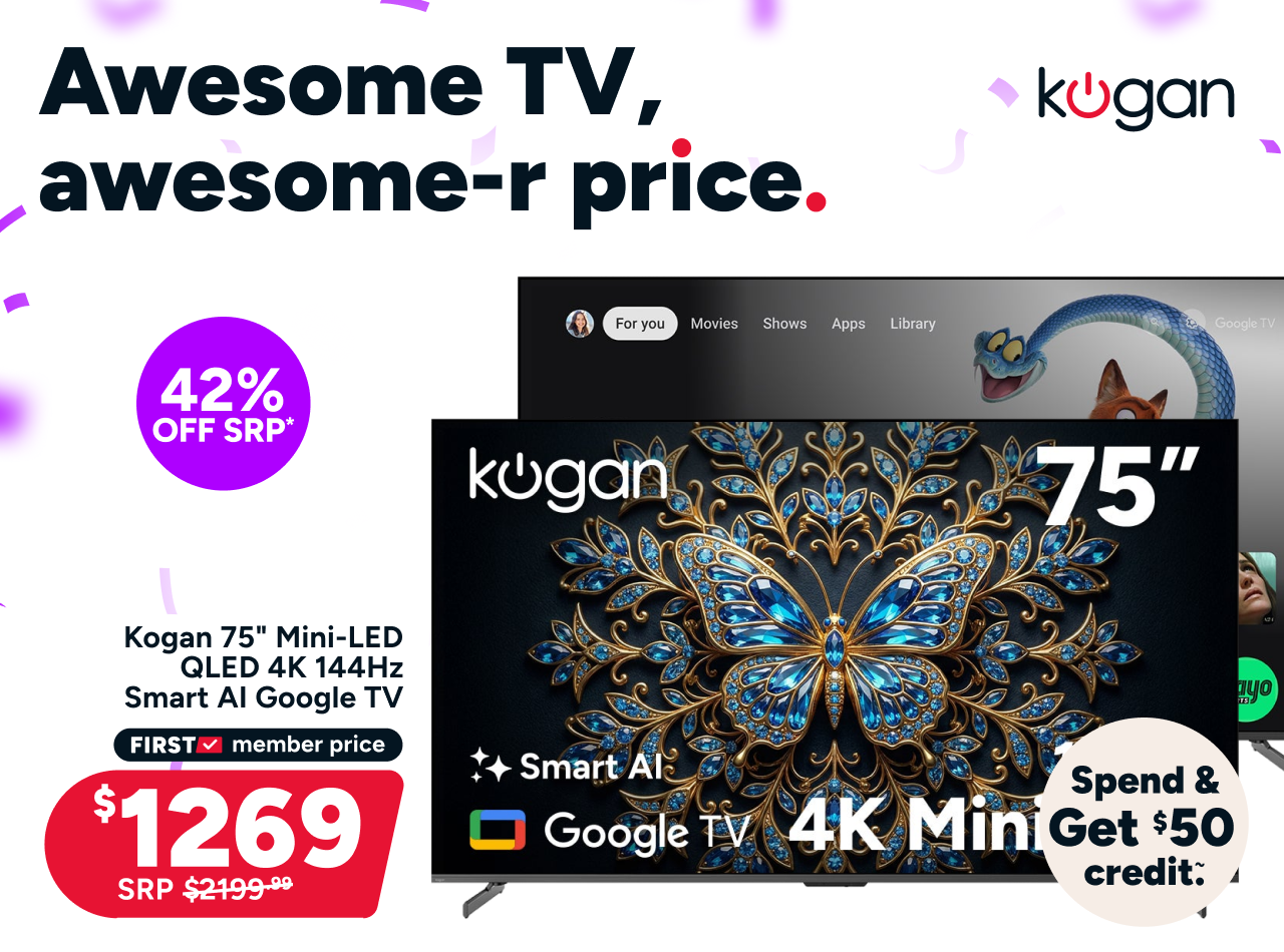 Kogan 75" Mini-LED QLED 4K 144Hz Smart AI Google TV