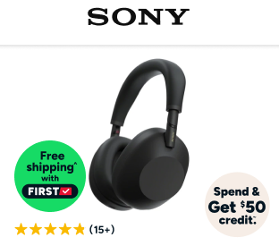 Sony WH-1000XM6 Wireless Noise Cancelling Over-Ear Headphones (Black) Product Image