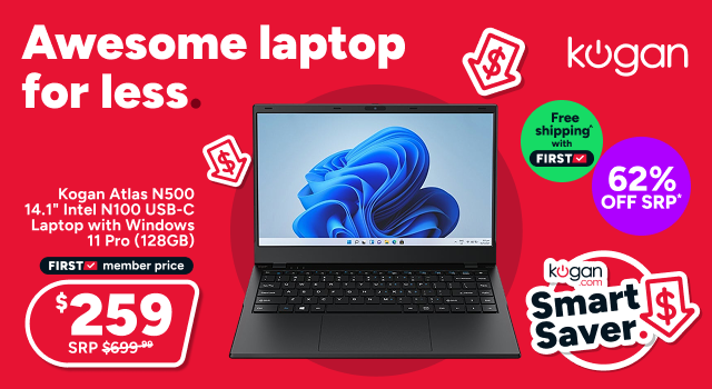 Kogan Atlas N500 14.1" Intel N100 USB-C Laptop with Windows 11 Pro (128GB)