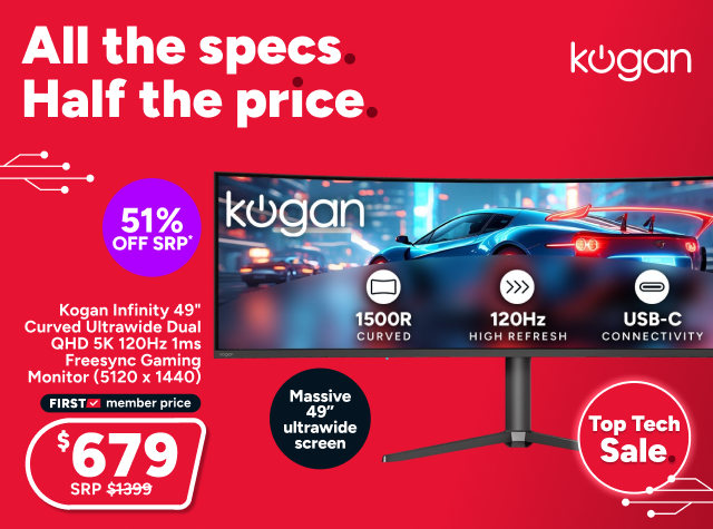 Kogan Infinity 49" Curved Ultrawide Dual QHD 5K 120Hz 1ms Freesync USB-C Gaming Monitor (5120 x 1440)