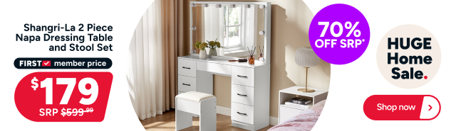 Shangri-La 2 Piece Napa Dressing Table and Stool Set