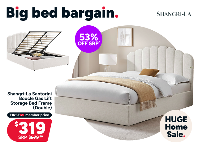 Shangri-La Santorini Boucle Gas Lift Storage Bed Frame (Double)