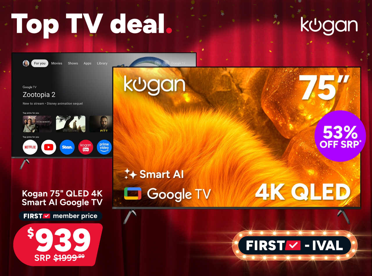 Kogan 75" QLED 4K Smart AI Google TV - $939*