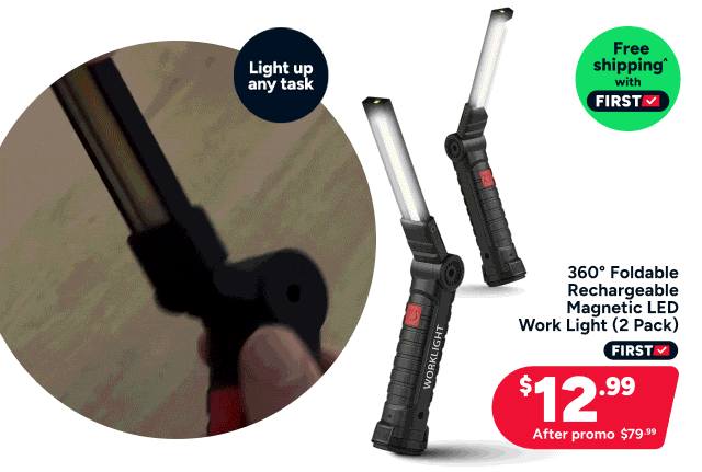360 Degree Foldable Rechargeable Magnetic LED Work Light (2 Pack)