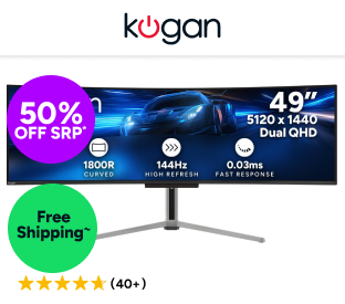 Kogan Infinity 49" Curved Ultrawide QD-OLED Dual QHD 5K 144Hz 0.03ms USB-C Gaming Monitor (5120 x 1440) Product Image