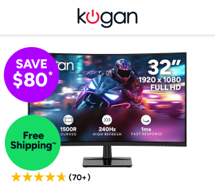 Kogan 32" Curved Full HD 240Hz 1ms FreeSync Gaming Monitor (1920 x 1080) Product Image